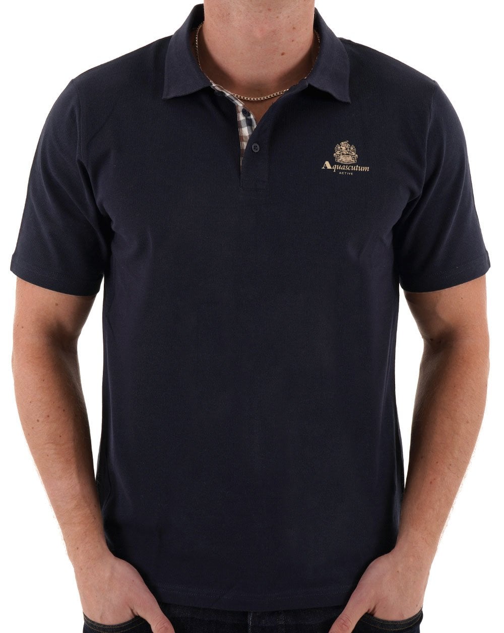Aquascutum Piqué-Poloshirt mit kleinem Logo, Marineblau