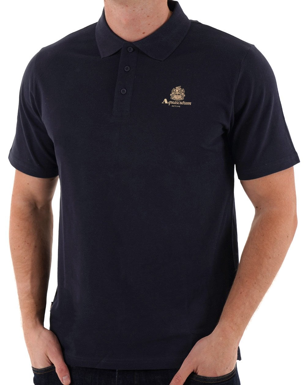 Aquascutum Piqué-Poloshirt mit kleinem Logo, Marineblau