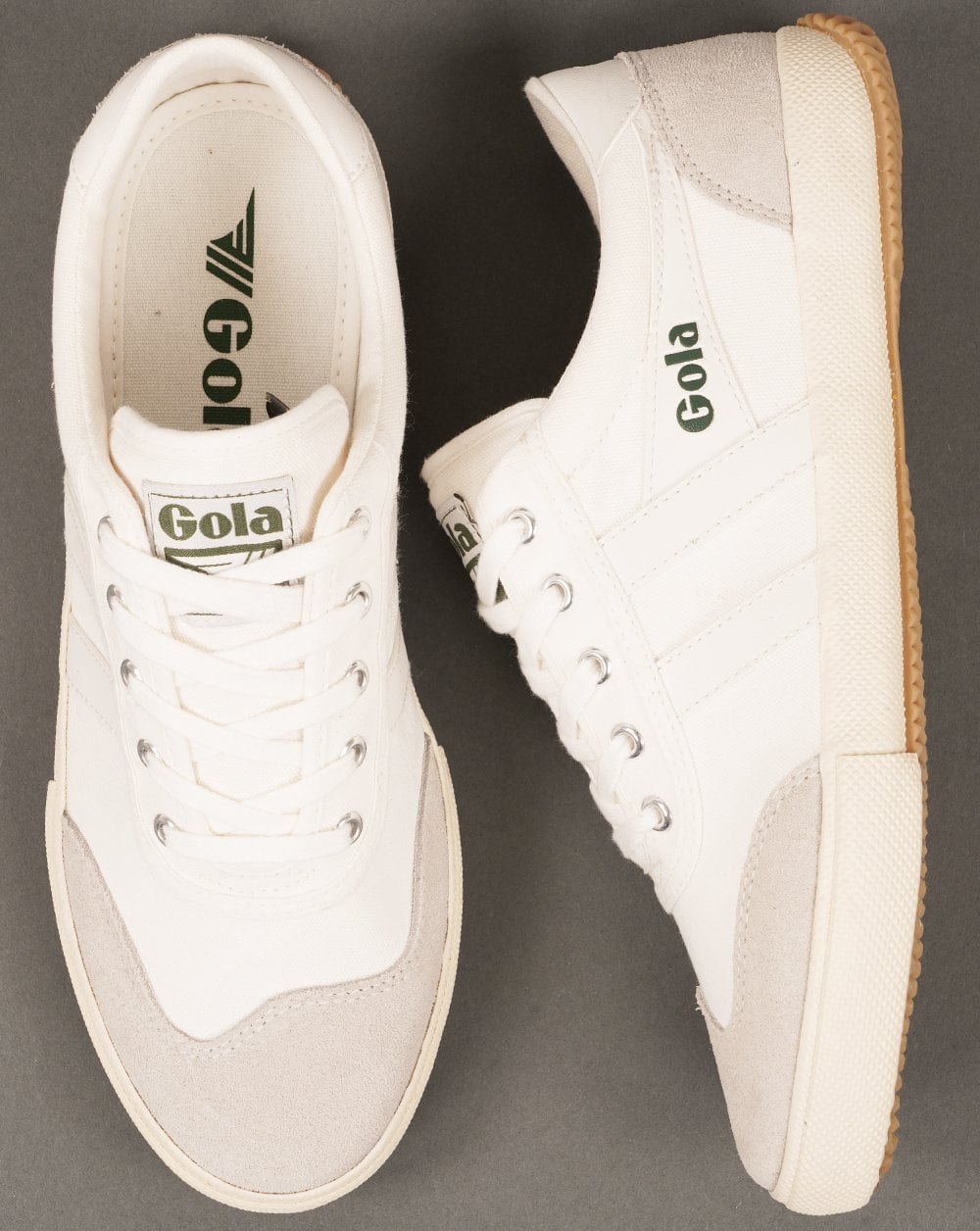 Gola – Badminton-Plimsoll-Sneakers Off-White/Evergreen