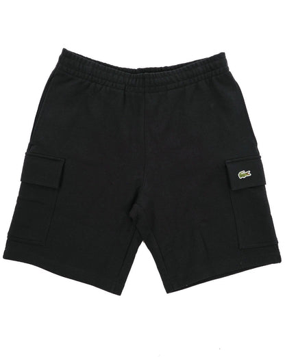 Lacoste – Cargo-Shorts aus Baumwollfleece in Schwarz