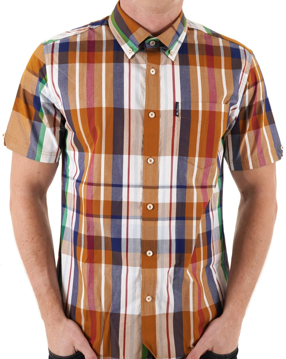 Ben Sherman – Kurzärmliges Hemd mit großem Madras-Karomuster, Karamell