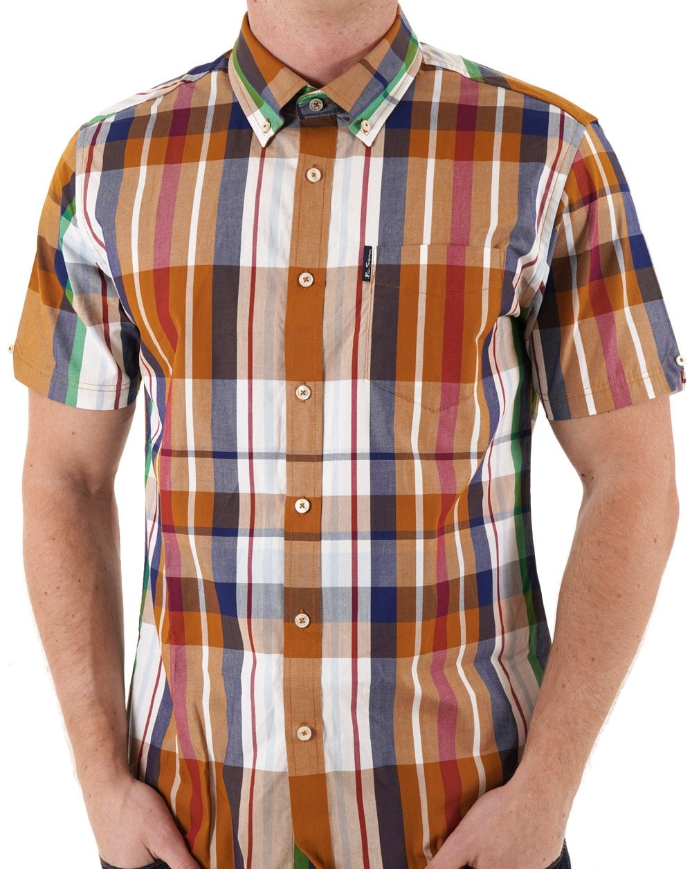 Ben Sherman Large Madras Check Short Sleeve Shirt Caramel