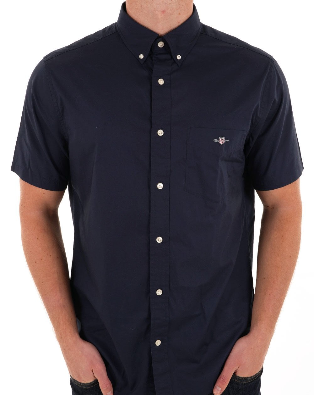 Gant Popeline Kurzarmhemd Marineblau