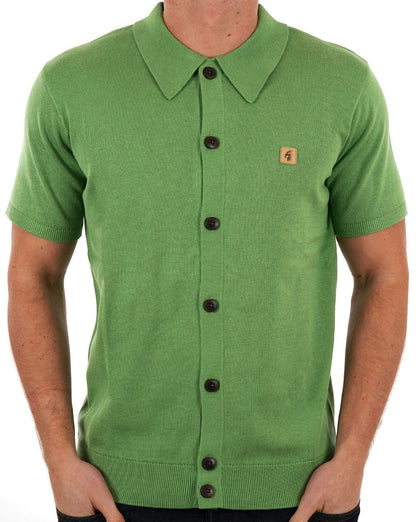 Gabicci Vintage-Strick-Poloshirt mit durchgehenden Knöpfen, frisches Grün