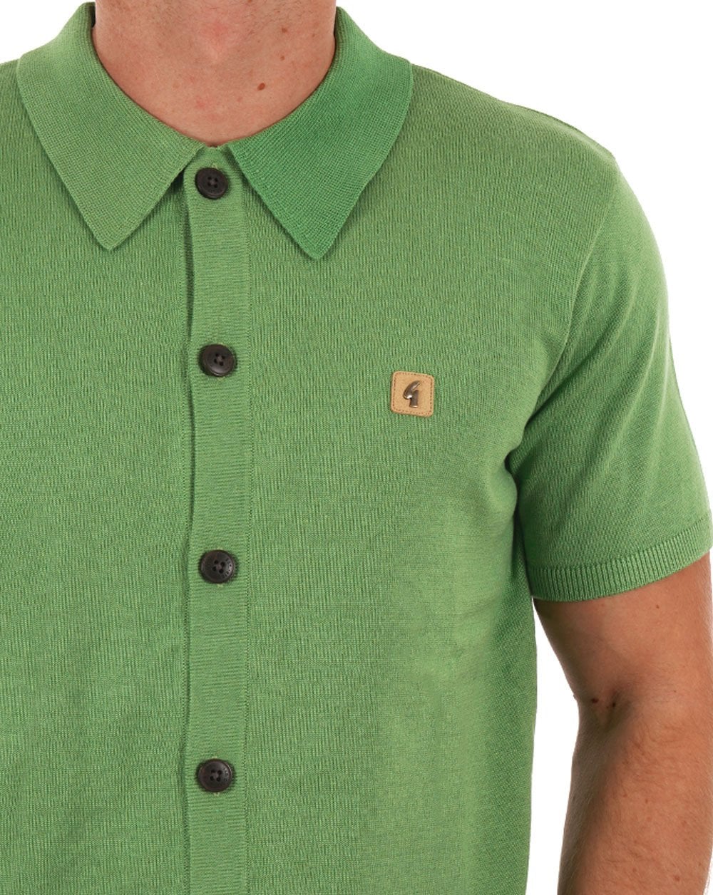 Gabicci Vintage-Strick-Poloshirt mit durchgehenden Knöpfen, frisches Grün