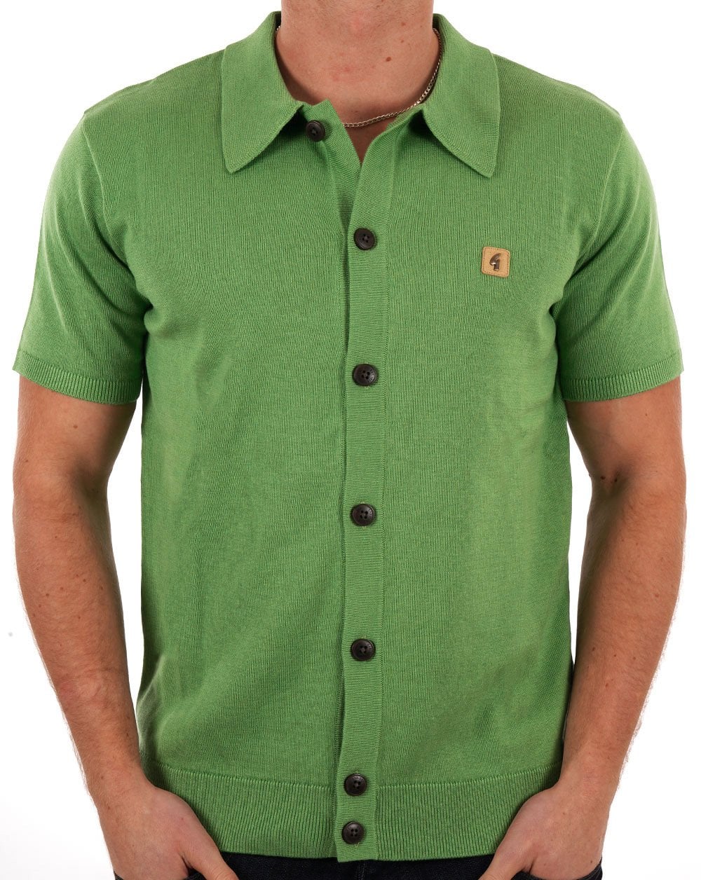 Gabicci Vintage-Strick-Poloshirt mit durchgehenden Knöpfen, frisches Grün