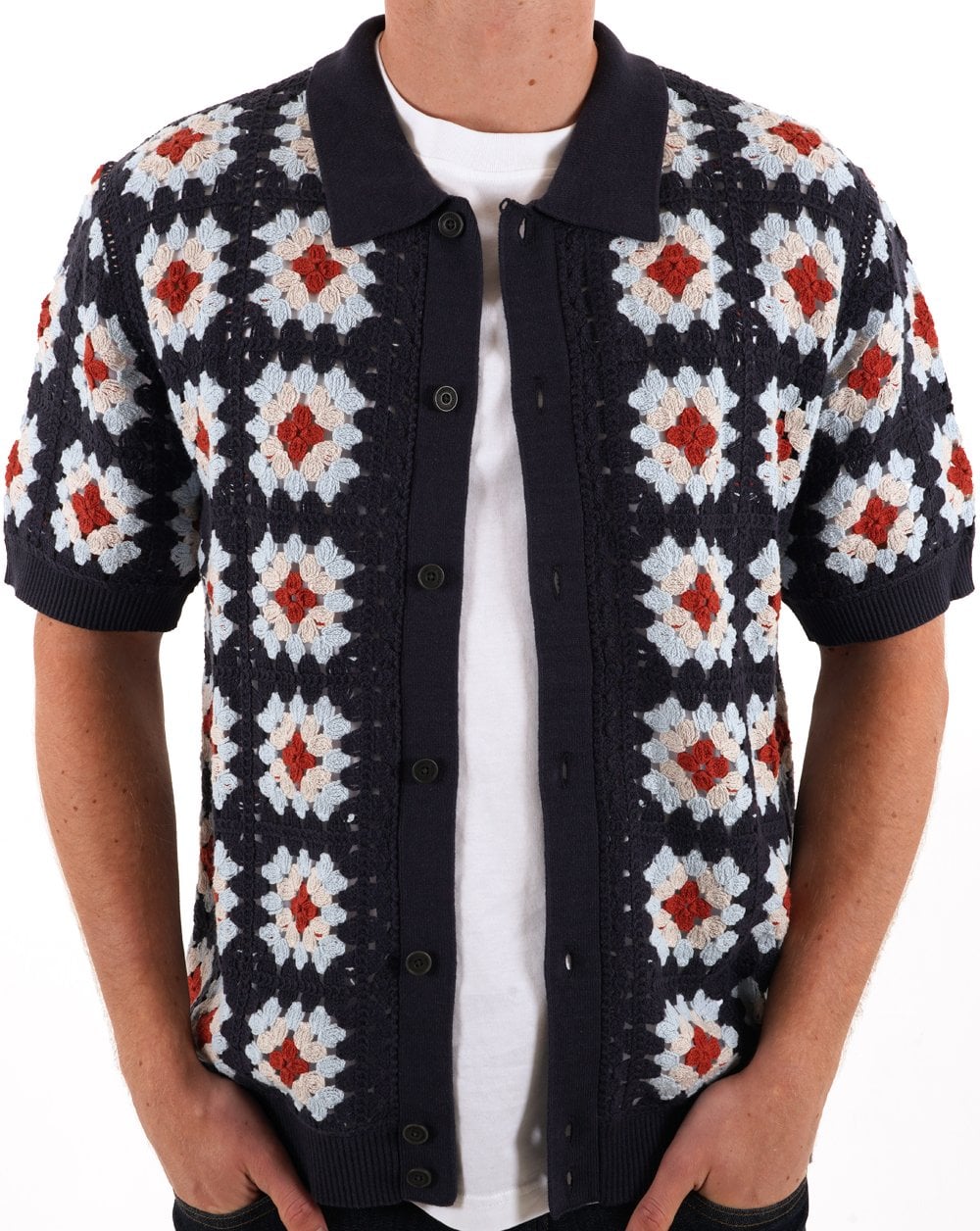 Pretty Green Timperley Geo Strickhemd Marineblau