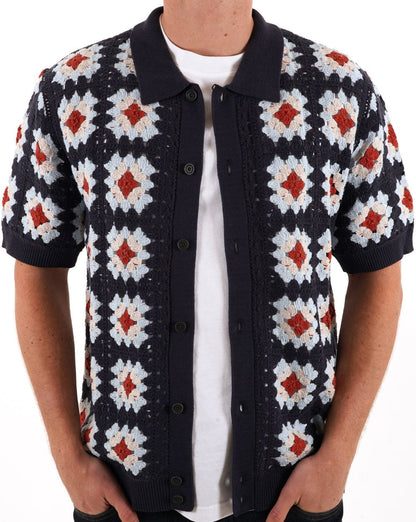 Pretty Green Timperley Geo Strickhemd Marineblau
