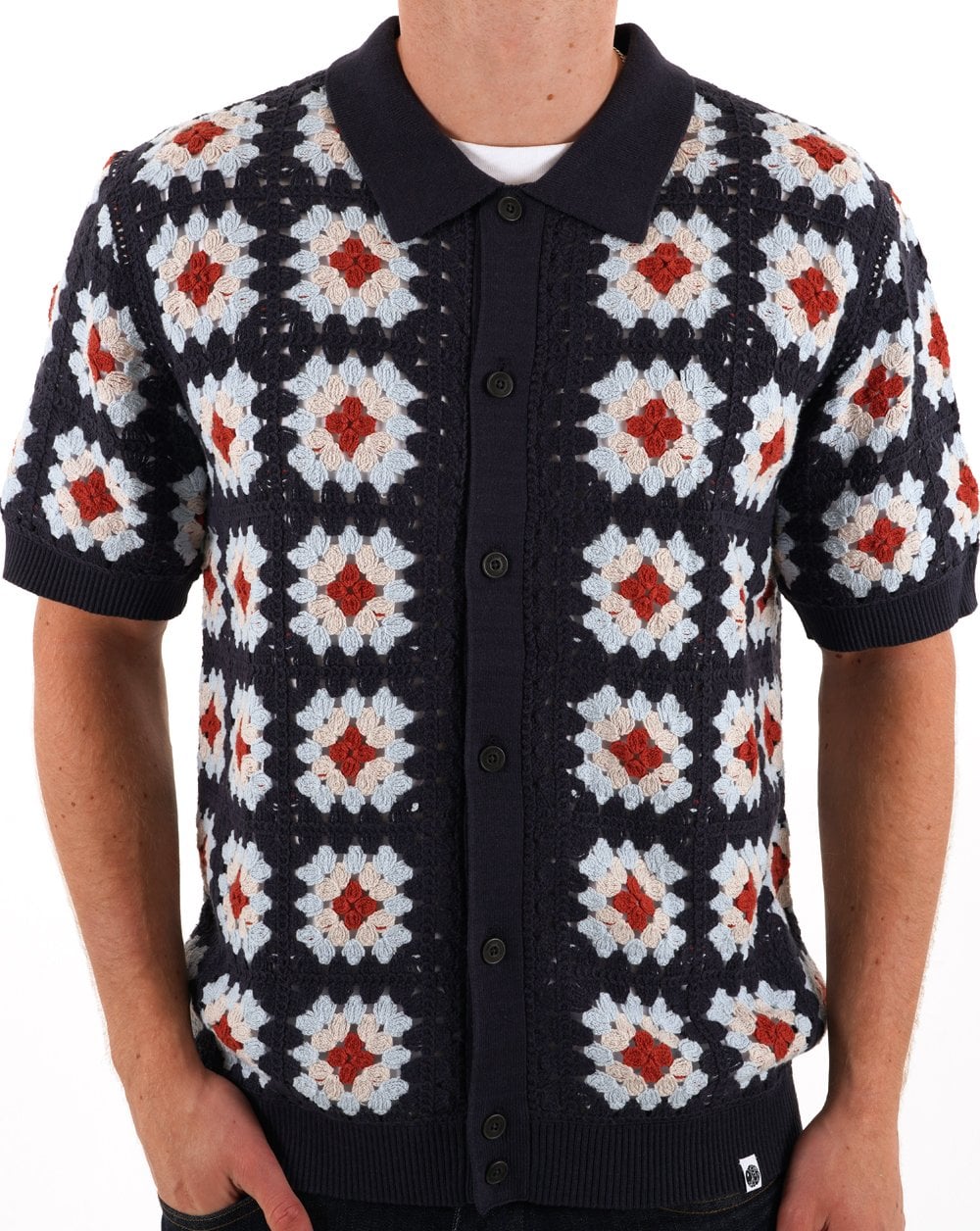 Pretty Green Timperley Geo Strickhemd Marineblau