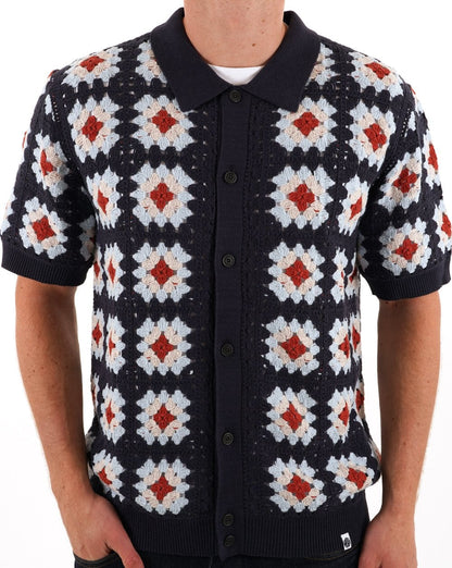 Pretty Green Timperley Geo Strickhemd Marineblau