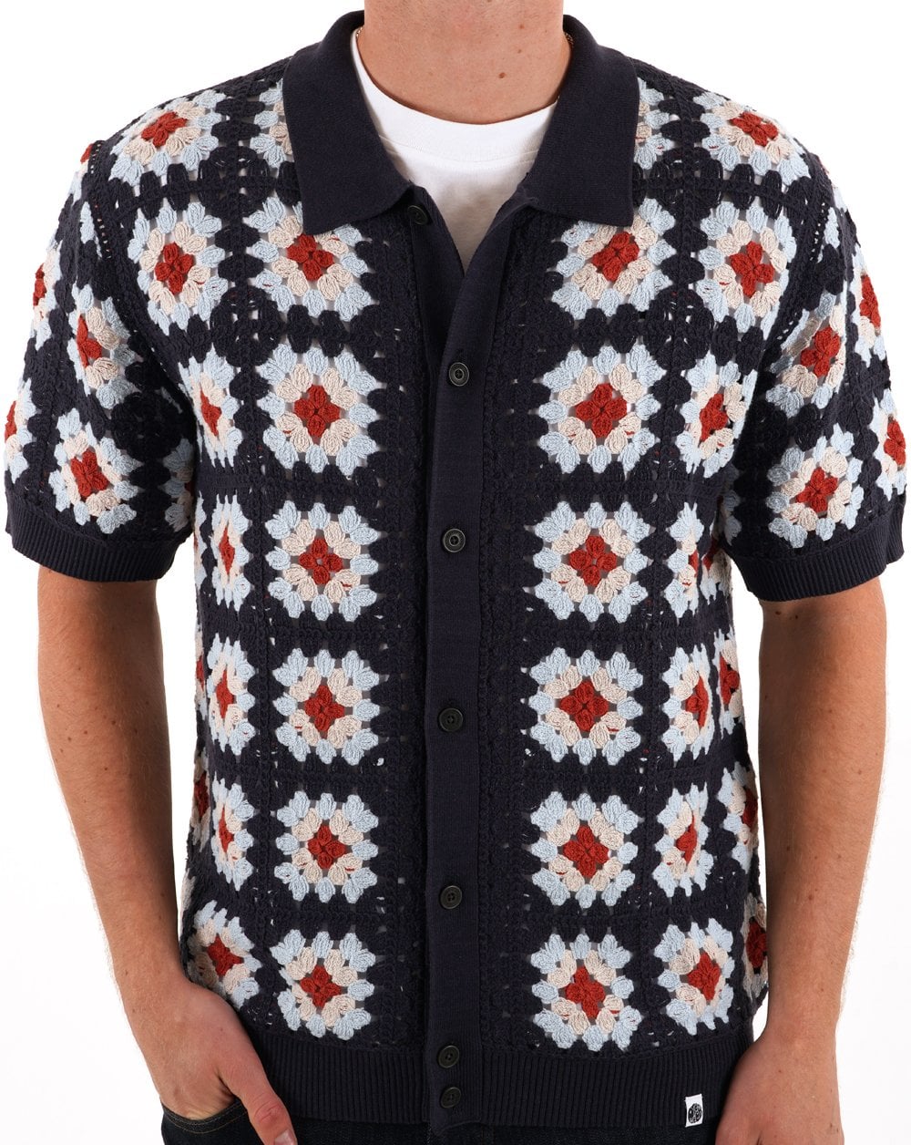 Pretty Green Timperley Geo Strickhemd Marineblau