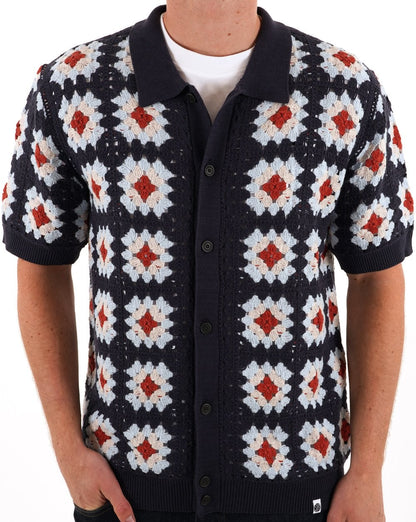 Pretty Green Timperley Geo Strickhemd Marineblau