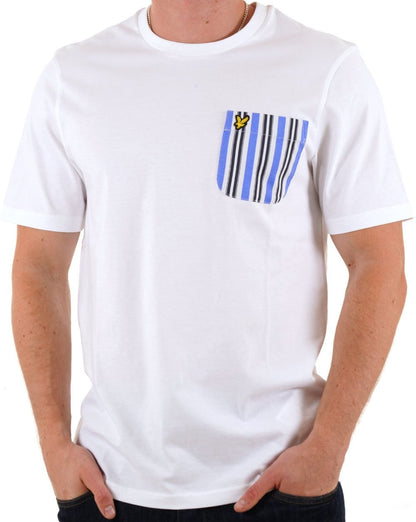 Lyle &amp; Scott – Gestreiftes T-Shirt mit Tasche in Weiß