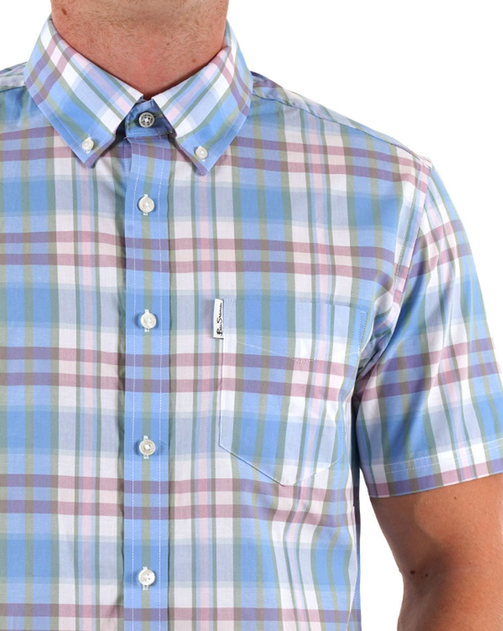 Ben Sherman – Kurzarm-Hemd mit unregelmäßigem Karomuster, Gletscher