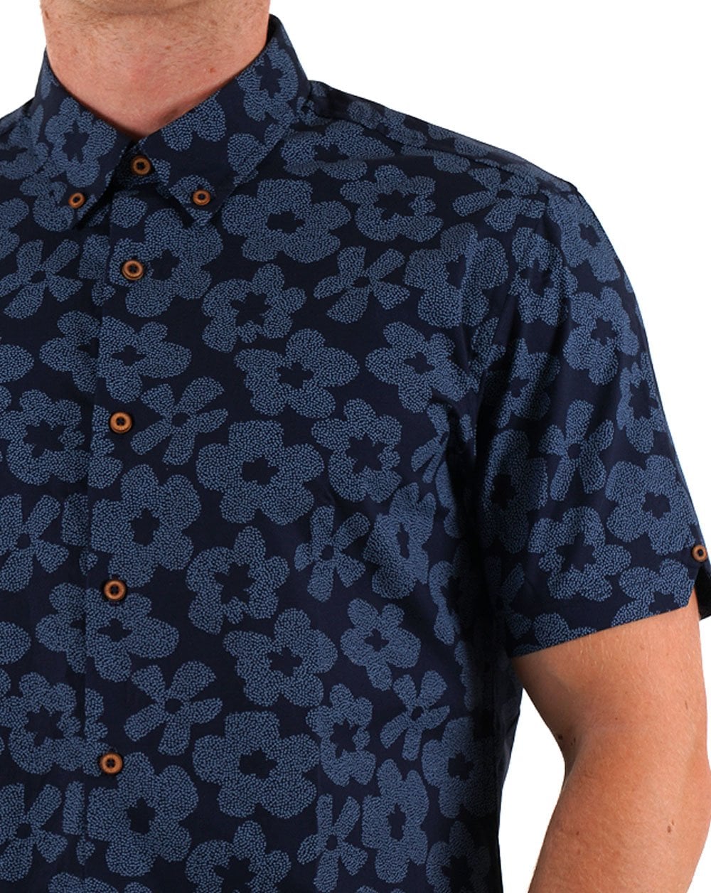 Ben Sherman Stipple Floral Print SS Shirt Dark Navy