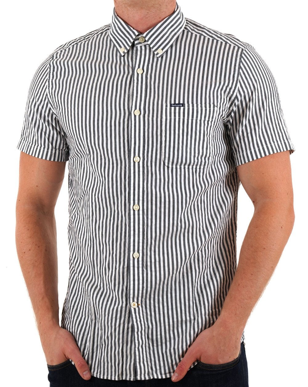 Barbour Cresswell Seersucker Kurzarmhemd Marineblau