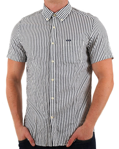 Barbour Cresswell Seersucker Kurzarmhemd Marineblau