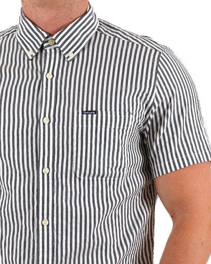 Barbour Cresswell Seersucker Kurzarmhemd Marineblau