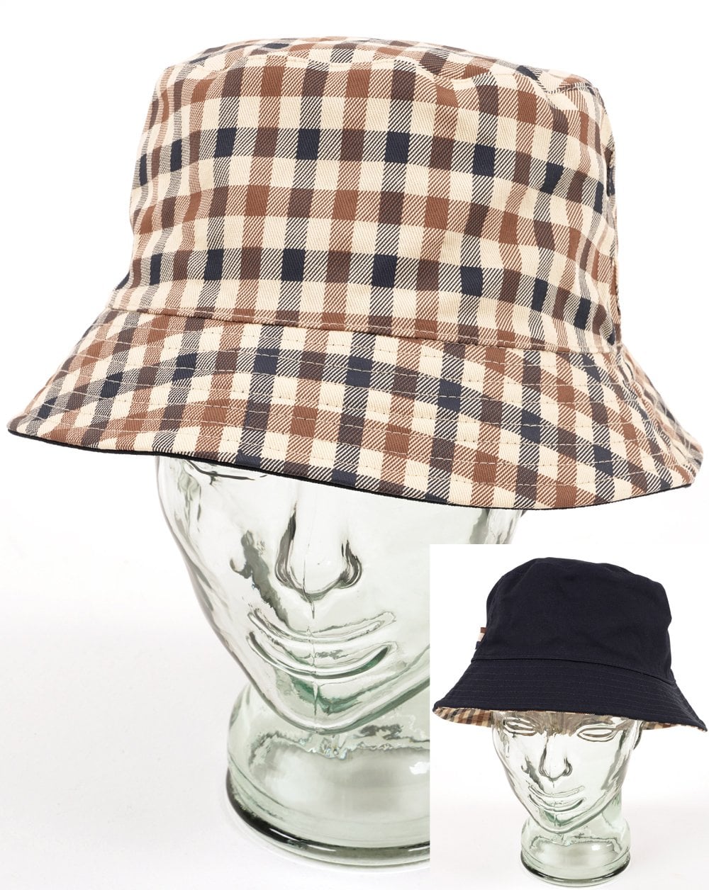 Aquascutum Iconic Wende-Bucket-Hut Karo/Marineblau