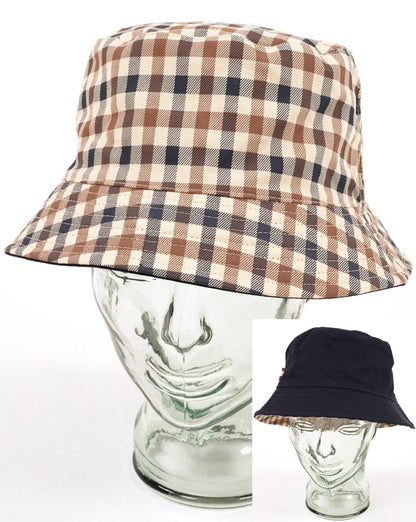 Aquascutum Iconic Wende-Bucket-Hut Karo/Marineblau