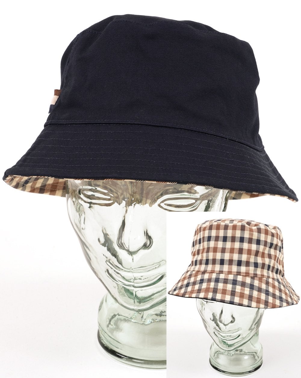 Aquascutum Iconic Wende-Bucket-Hut Karo/Marineblau