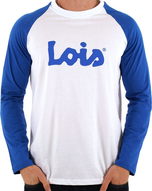 Lois Lois Raglan LS Logo T-Shirt Weiß/Königsblau