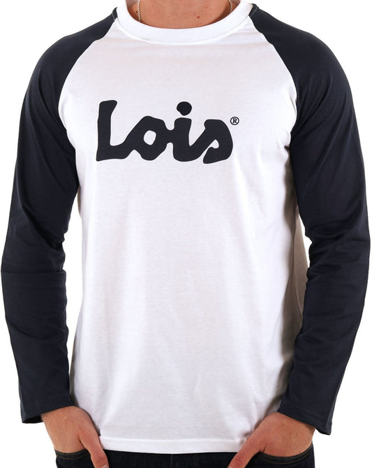 Lois Lois Raglan LS Logo T-Shirt Weiß/Marineblau