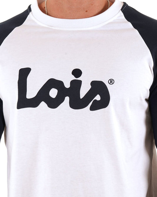 Lois Lois Raglan LS Logo T-Shirt Weiß/Marineblau