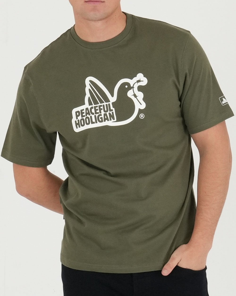 Peaceful Hooligan Outline T-Shirt Khaki Grün