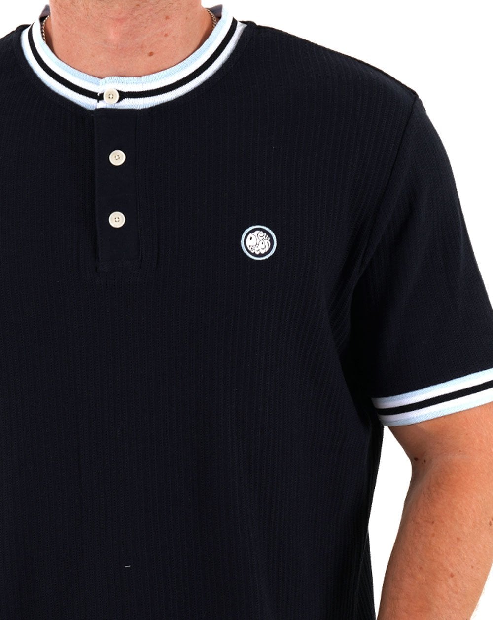 Pretty Green Cressa Tipped Grandad Button Tee Marineblau