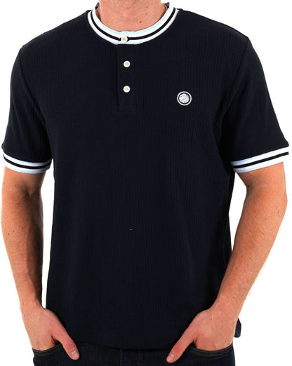 Pretty Green Cressa Tipped Grandad Button Tee Marineblau