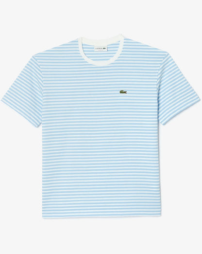 Lacoste – Gestreiftes T-Shirt aus schwerer Baumwolle, Weiß/Himmelblau