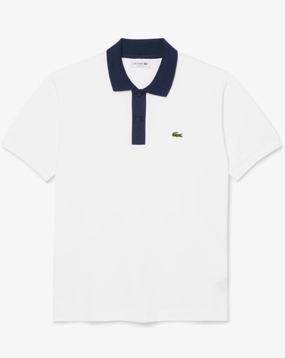 Lacoste L.12.12 Poloshirt mit Kontrastkragen Weiß / Marineblau