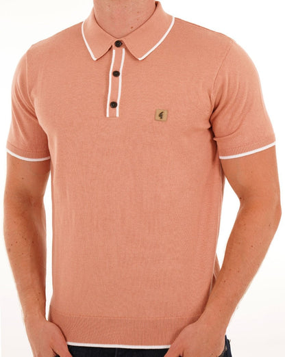 Gabicci Vintage Lineker Strick-Poloshirt mit Streifen in Pfirsich