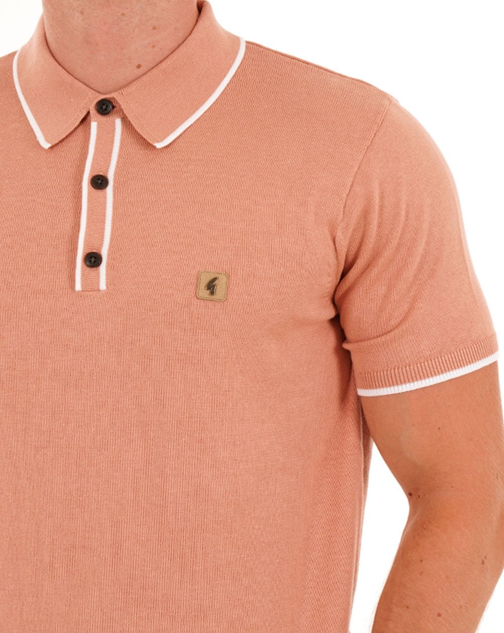 Gabicci Vintage Lineker Strick-Poloshirt mit Streifen in Pfirsich