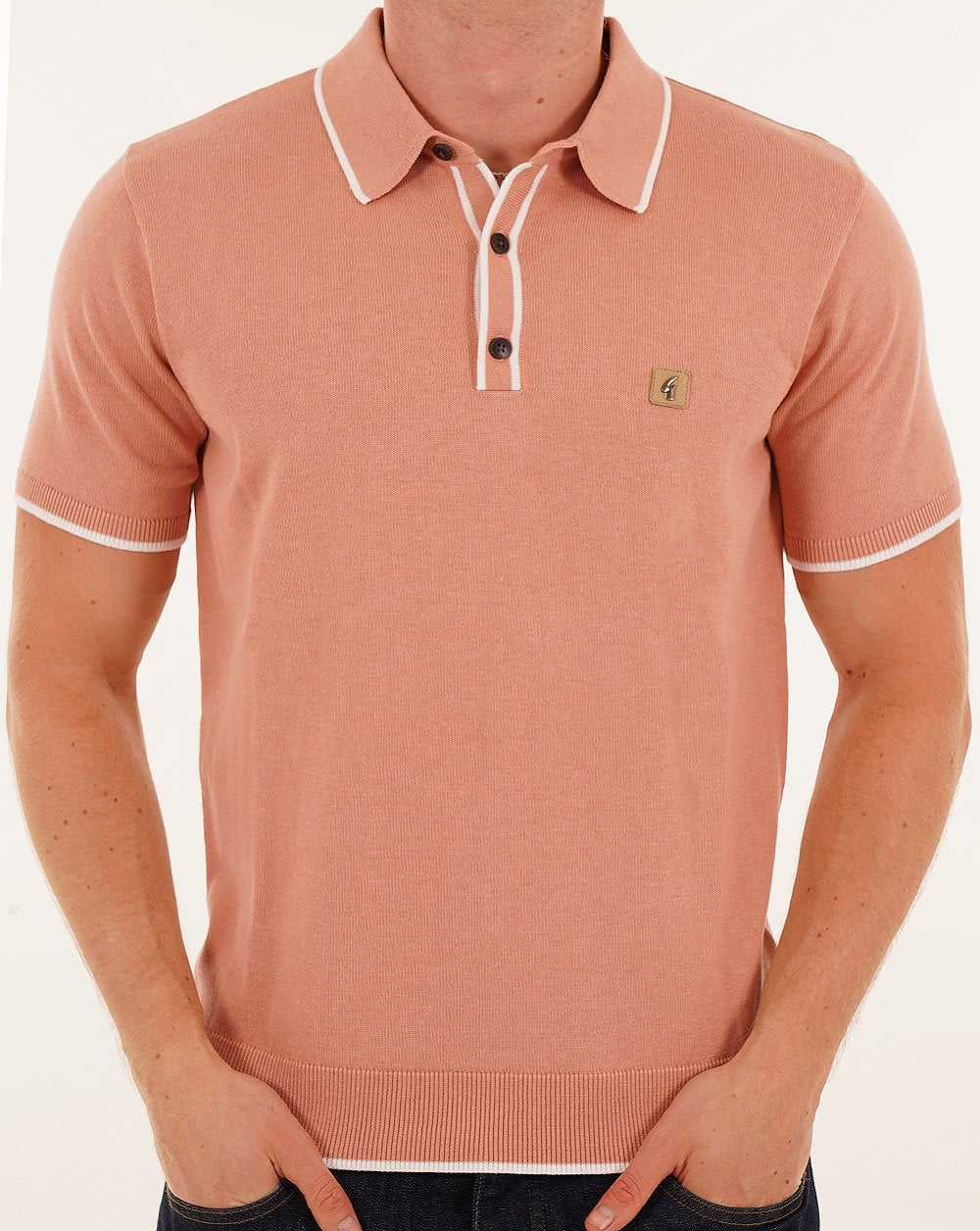 Gabicci Vintage Lineker Strick-Poloshirt mit Streifen in Pfirsich