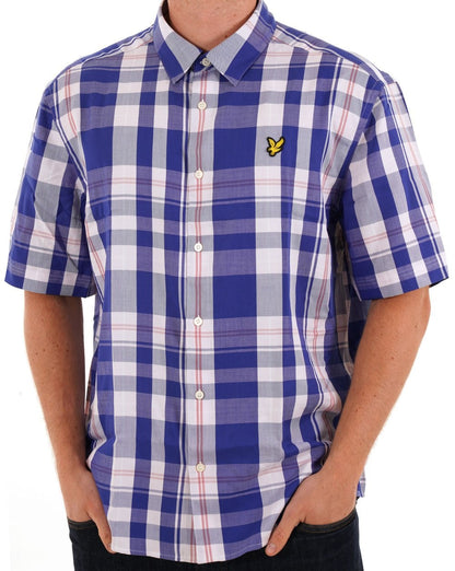 Lyle &amp; Scott Oversized-Tartan-Kurzarmhemd in Blau