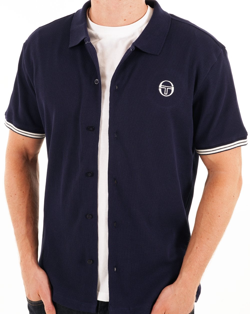 Sergio Tacchini Poloshirt mit durchgehendem Knopf, Marineblau