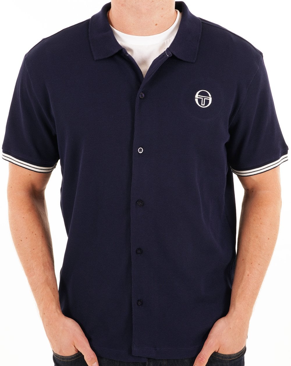 Sergio Tacchini Poloshirt mit durchgehendem Knopf, Marineblau