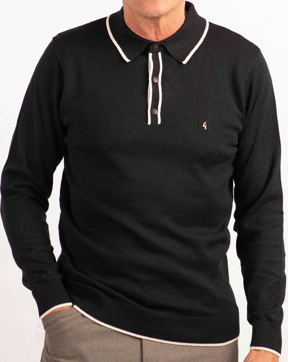 Gabicci Vintage Lineker Langarm-Strickpolo Schwarz