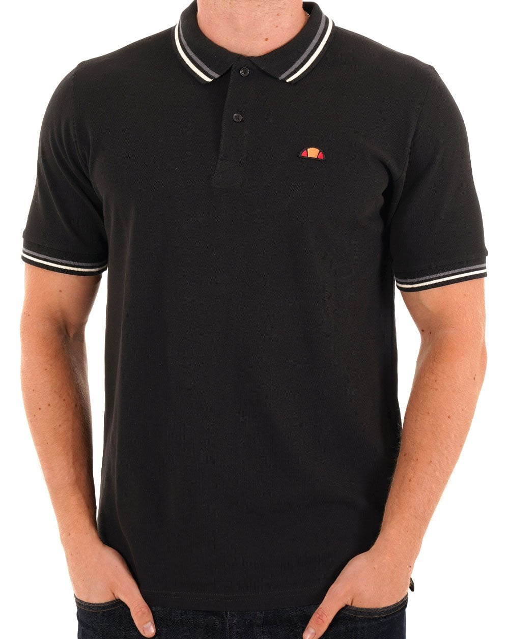Ellesse – Poloshirt mit Zierstreifen in Schwarz