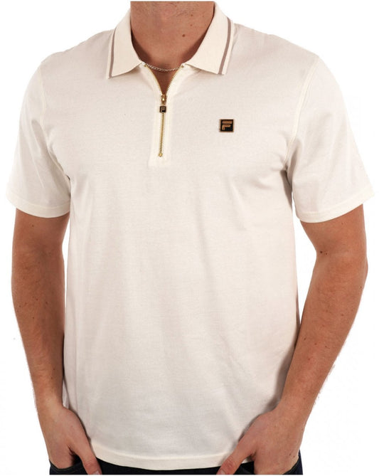 Fila Gold Fila – Poloshirt mit Reißverschluss und goldener Spitze in Off-White