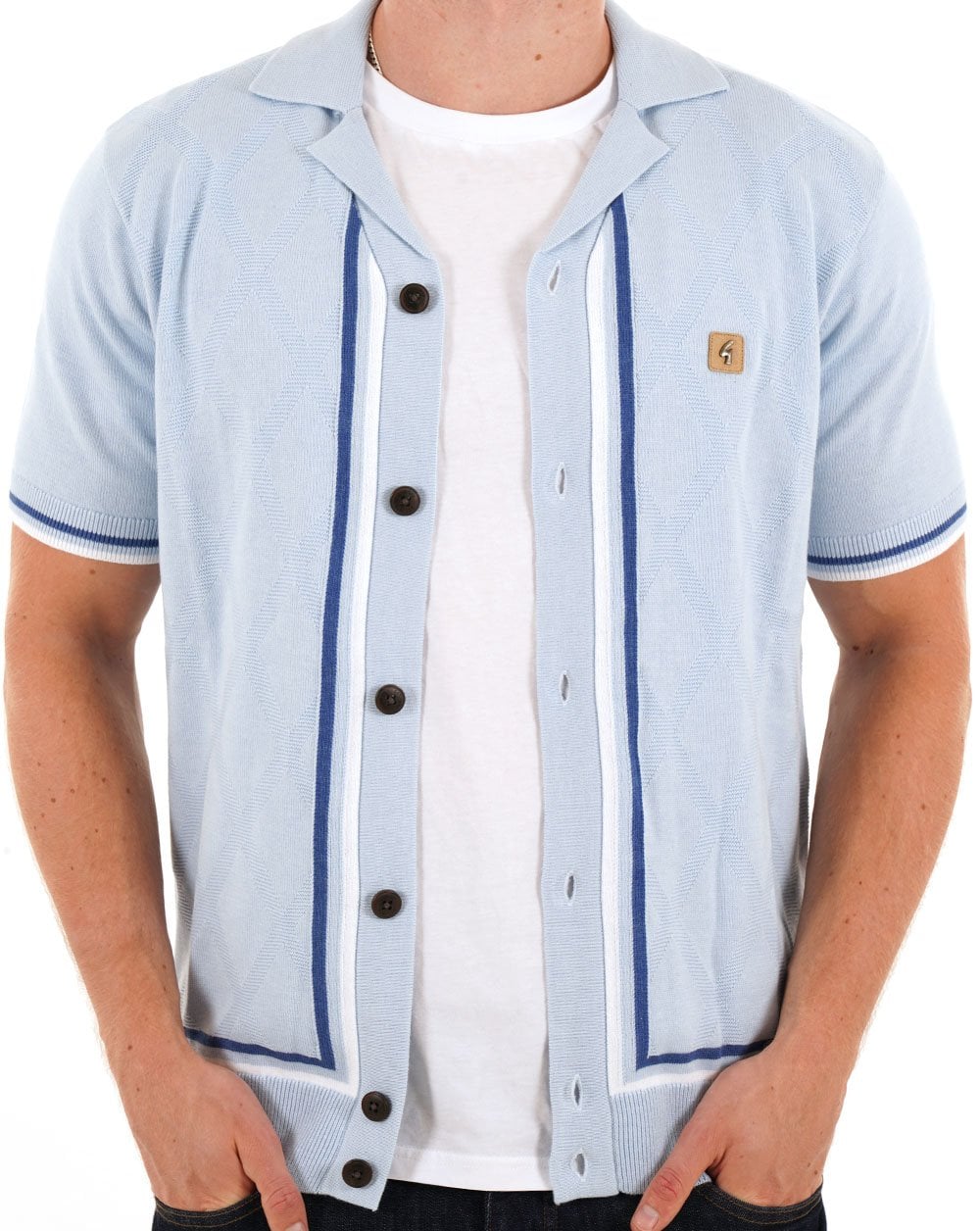 Gabicci Vintage Ross SS Knitted Shirt Azure