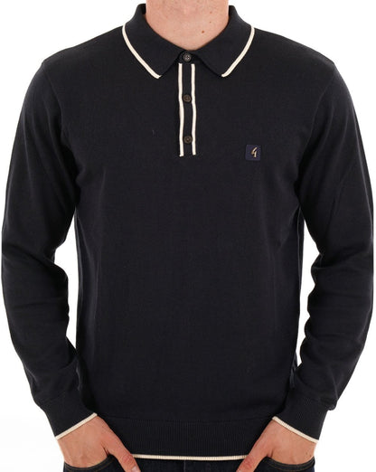 Gabicci Vintage Lineker Langarm-Strickpolo Schwarz