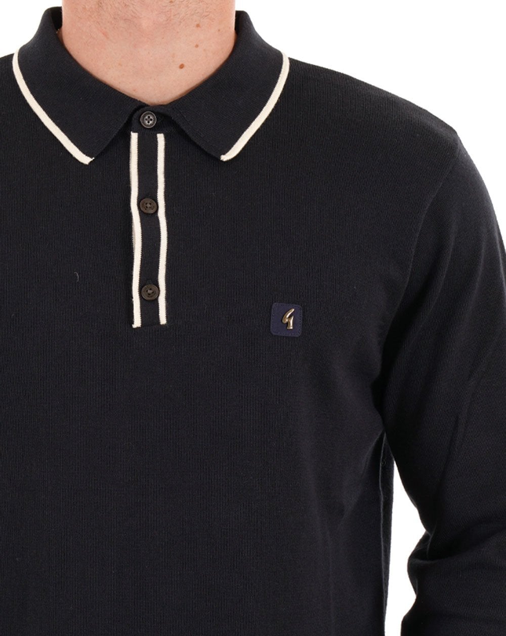 Gabicci Vintage Lineker Langarm-Strickpolo Schwarz
