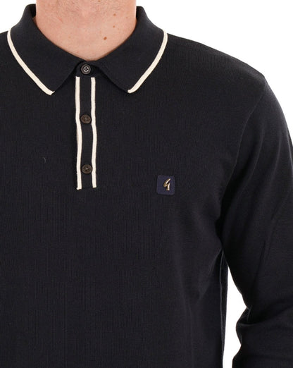 Gabicci Vintage Lineker Langarm-Strickpolo Schwarz