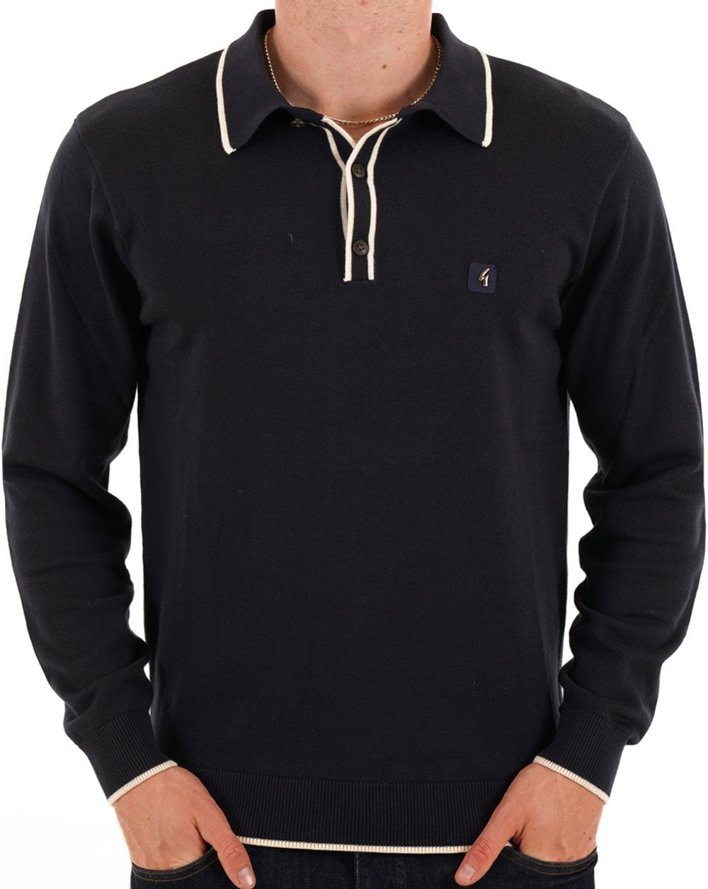 Gabicci Vintage Lineker Langarm-Strickpolo Schwarz