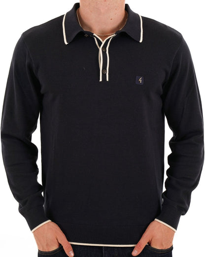 Gabicci Vintage Lineker Langarm-Strickpolo Schwarz