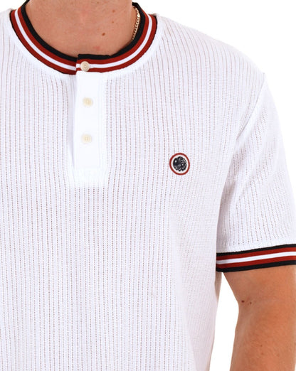 Pretty Green Cressa Tipped Grandad Button Tee Weiß