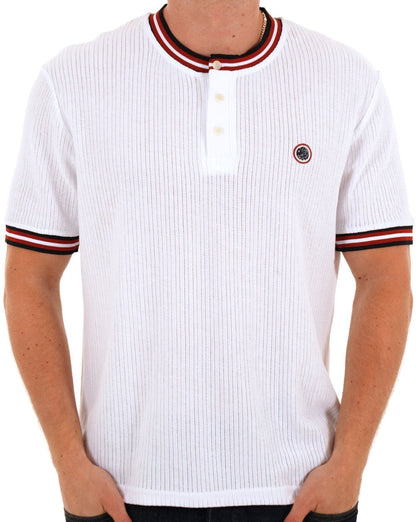 Pretty Green Cressa Tipped Grandad Button Tee Weiß